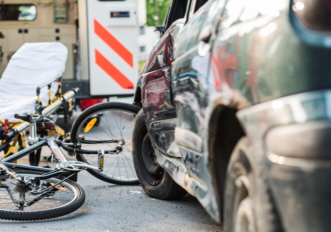 Accident Car Crash With Bicycle On Road