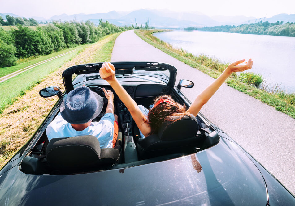 Couple,In,Love,Ride,In,Cabriolet,Car